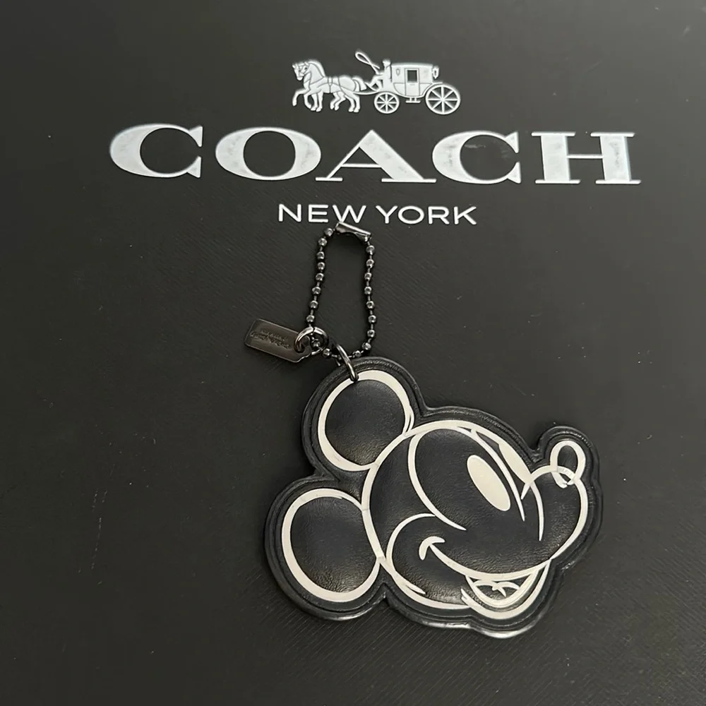 Coach x Disney Mickey Mouse Leather Fob Chain Black White Keychain Bag Charm